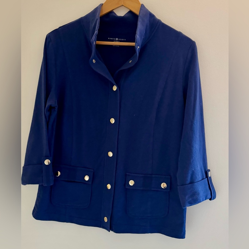 Karen Scott Blue Utility Jacket with Gold Accents